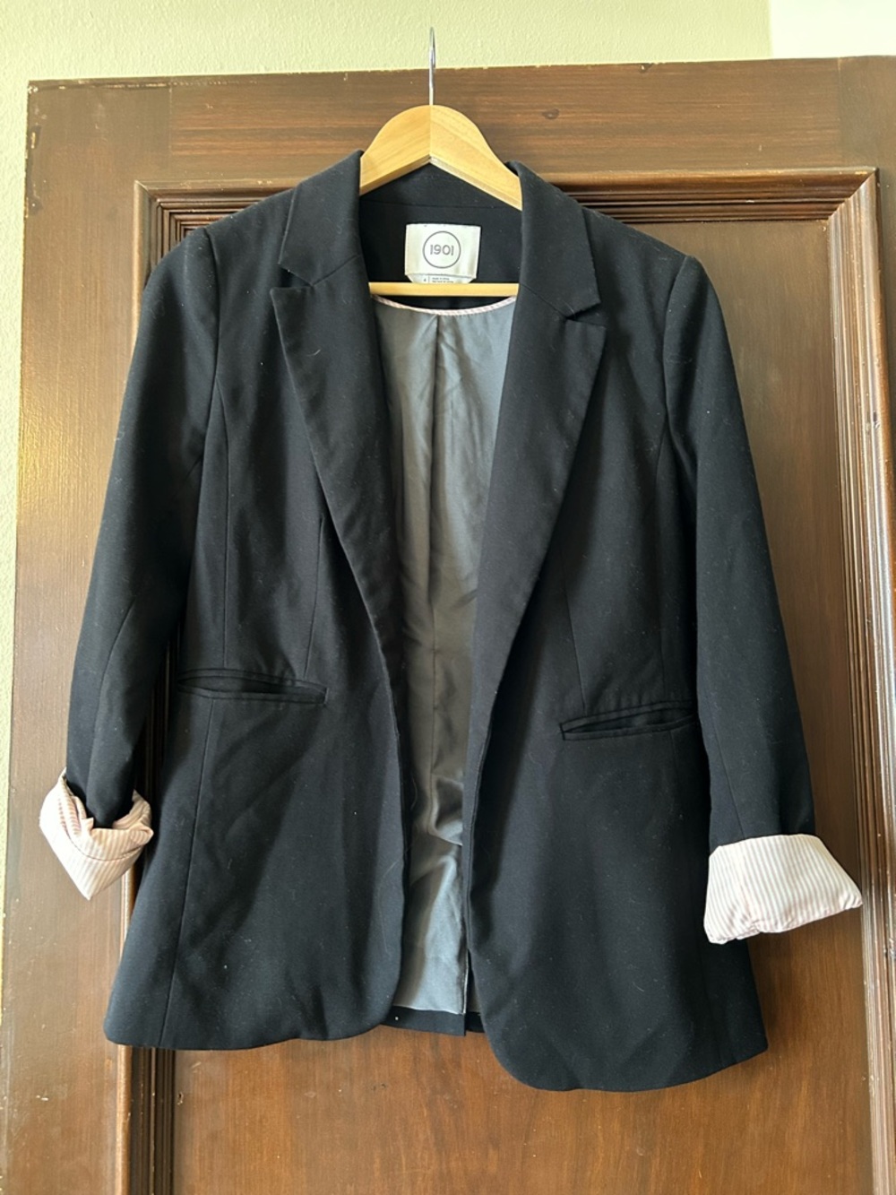 1901 Black Women's Structured Blazer with Rolled Cuffs